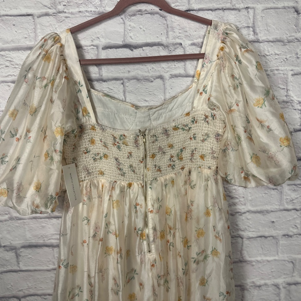 Worth Cream Floral Midi Dress with Puff Sleeves - Picture 9 of 15